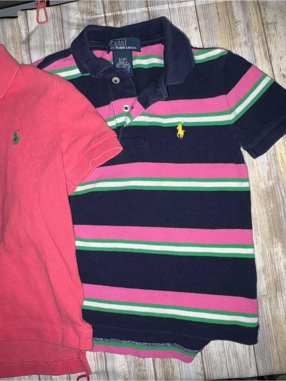 Ralph Lauren Coral Pink Polo & Navy Stripe Polo Twin Set
